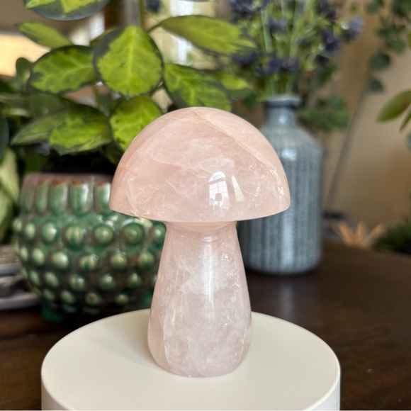Discounted* Large Rose Quartz Crystal Mushroom Carving with Imperfection - Picture 4 of 13